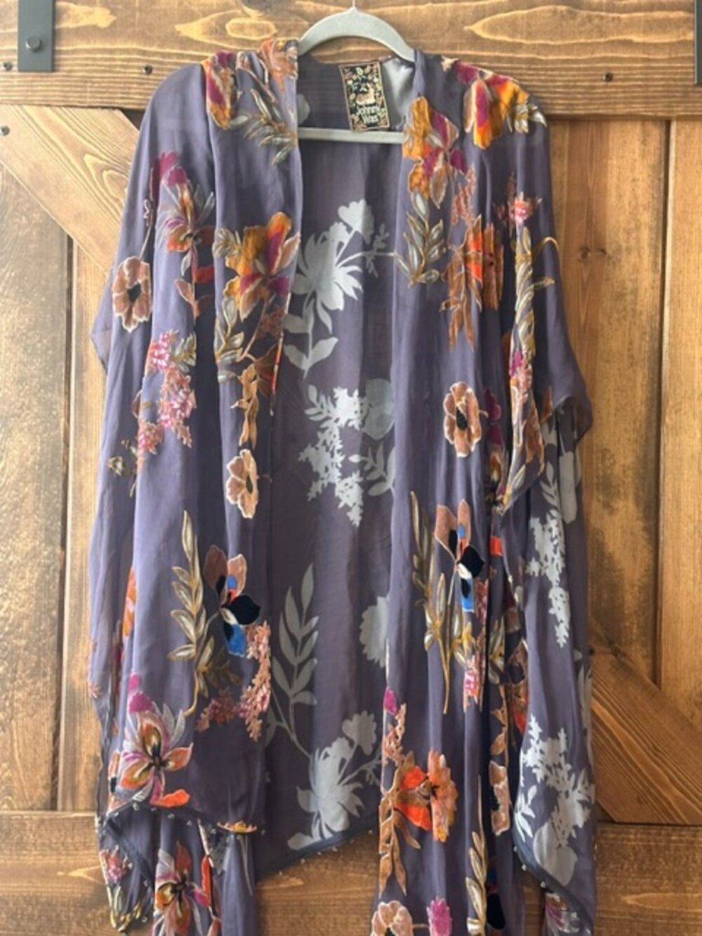 Johnny Was | Burnout Velvet Wrap Kimono Shawl Silk Blend OS